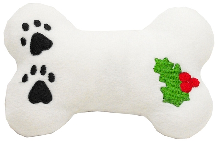 Plush Christmas Dog Toy with Squeaker Holly Bone